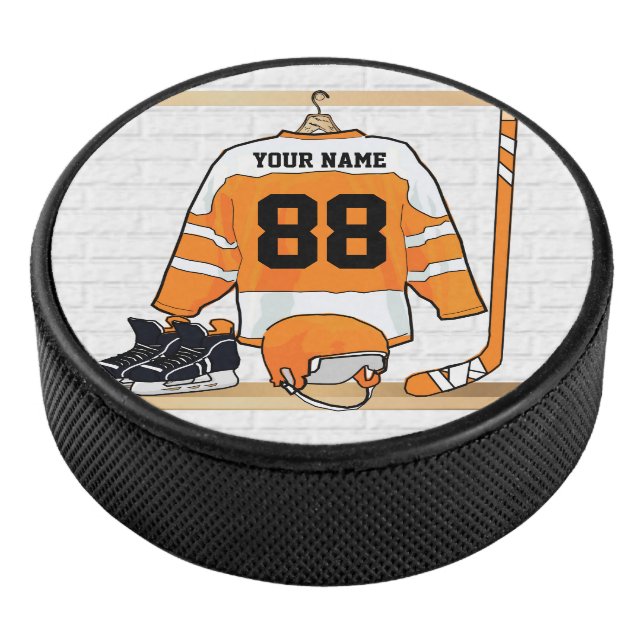 Personalisiertes orange und weißes Eis-Hockey Eishockey Puck (3/4)