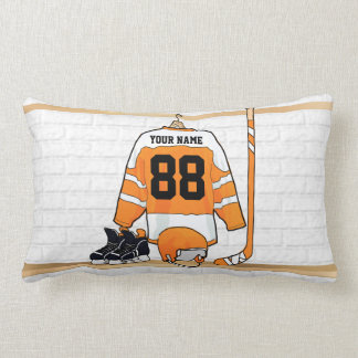 Personalisiertes orange und weißes Eis-Hockey Lendenkissen