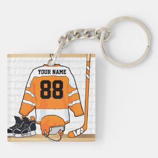Personalisiertes orange und weißes Eis-Hockey Schlüsselanhänger