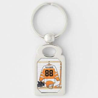 Personalisiertes orange und weißes Eis-Hockey Schlüsselanhänger