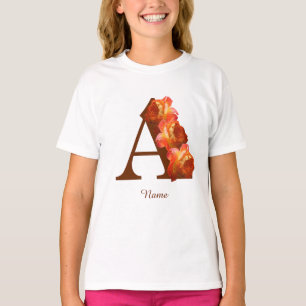 Personalisiertes Orangefarbene Rosenmonogramm Init T-Shirt