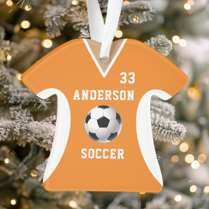 Personalisiertes orangefarbenes Fußballtrikot Ornament