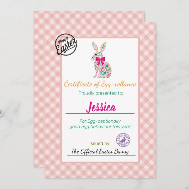 Personalisiertes Osterei-Zertifikat der Kinder Einladung (Vorne/Hinten)