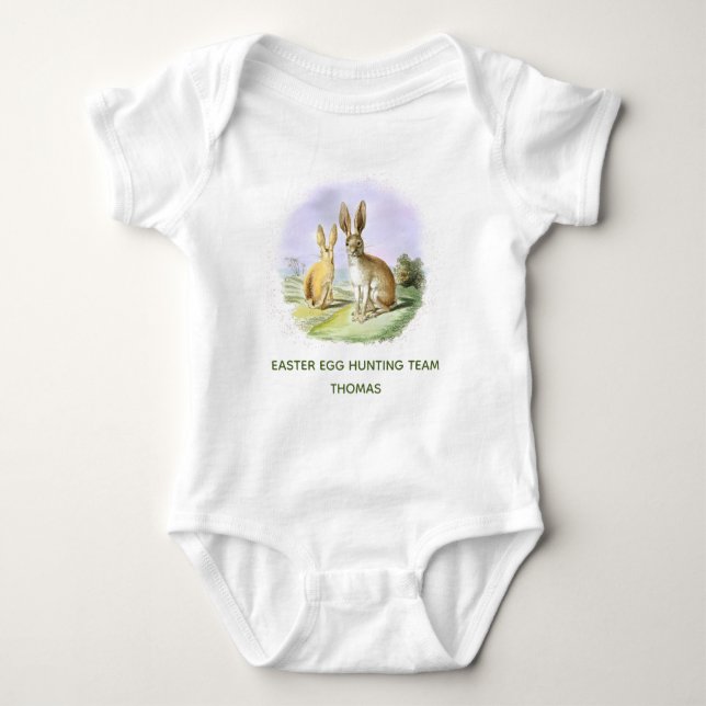 Personalisiertes Ostereier Jagdteam Bunny Baby Strampler (Vorderseite)