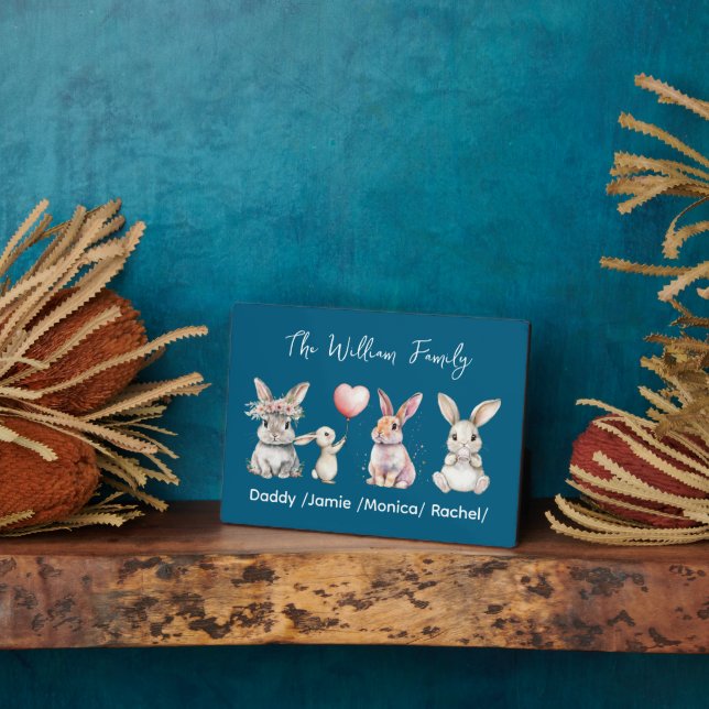 Personalisiertes Osterhasen-Familienschild – Indiv Fotoplatte (Seite)