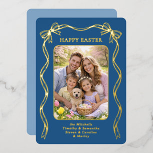 Personalisiertes Ostern Familienfoto Goldband-Schl Folien Feiertagskarte