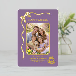 Personalisiertes Ostern Familienfoto Goldband-Schl Folien Feiertagskarte
