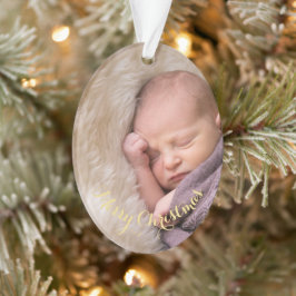 Personalisiertes Oval Foto Gold Text Weihnachten Ornament