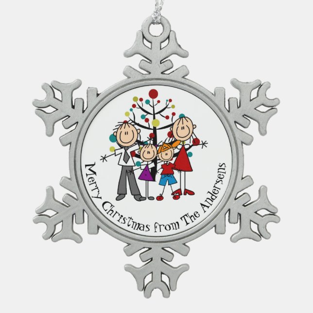 Personalisiertes Paar, Junge, Schneeflocke Schneeflocken Zinn-Ornament (Vorderseite)