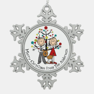 Personalisiertes Paar mit Hundeschneeflocke Schneeflocken Zinn-Ornament