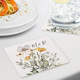 Personalisiertes Paarmogramm getrocknete Wildblume Rechteckiger Pappuntersetzer