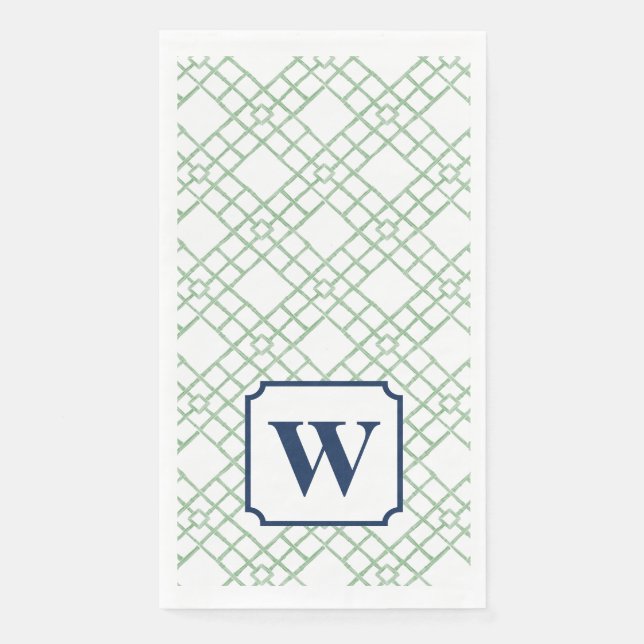 Personalisiertes Palm Beach Grünes Gitter-Monogram Serviette (Vorderseite)