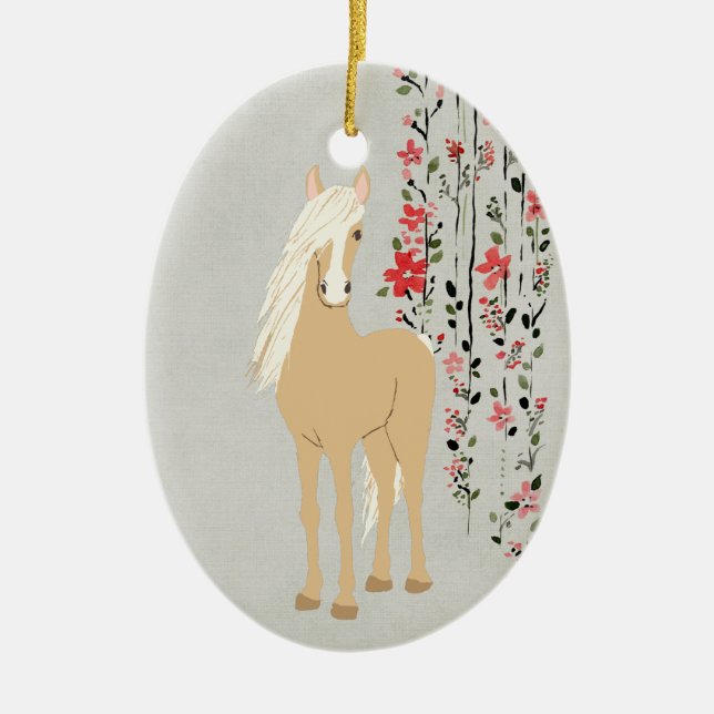 Personalisiertes Palomino Pony und Blume Pferd Keramik Ornament (Vorne)
