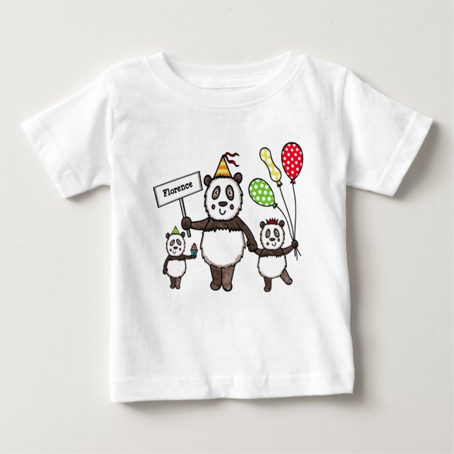 Personalisiertes Panda-Party Baby T-shirt (Vorderseite)