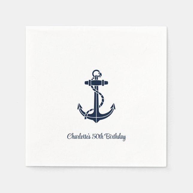 Personalisiertes Papier Boot Anker Nautical Geburt Serviette (Vorderseite)