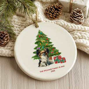 Personalisiertes Papillon-Hunde-Weihnachten Keramik Ornament