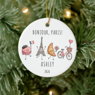 Personalisiertes Paris-Urlaub-Reise-Weihnachtsbaum Keramik Ornament