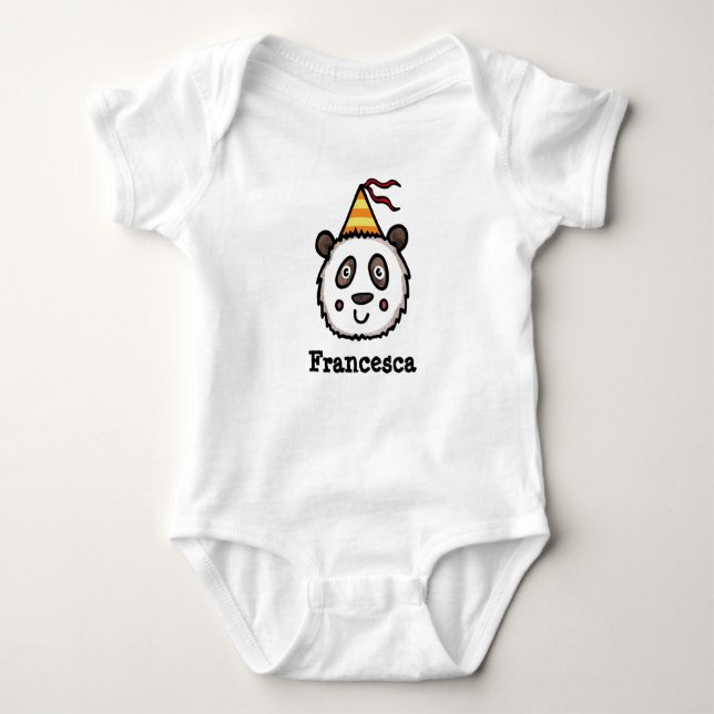 Personalisiertes Party Panda mit einem Party-Hut Baby Strampler (Vorderseite)