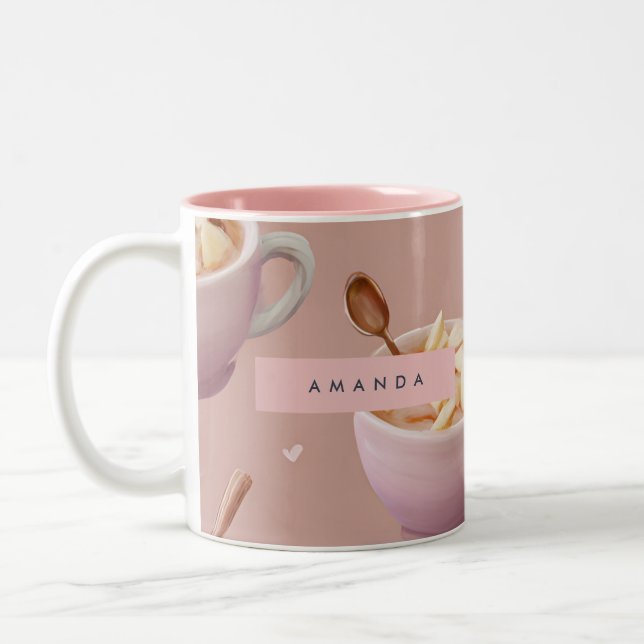 Personalisiertes Pastel Apple Zimtmuster Zweifarbige Tasse (Links)