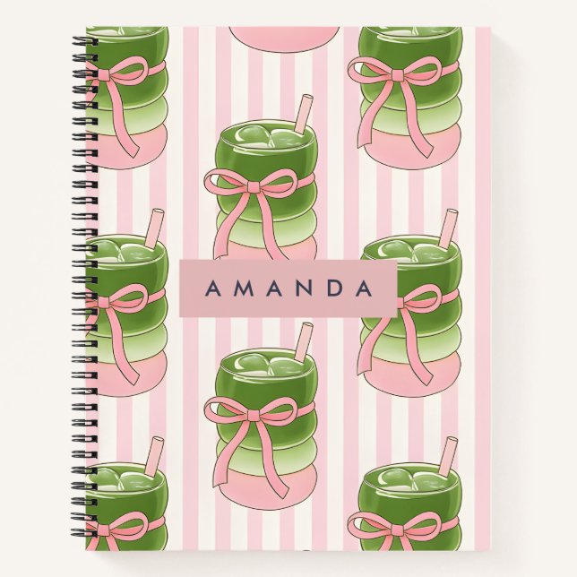 Personalisiertes Pastel Matcha Cups-Muster Notizbuch (Vorderseite)