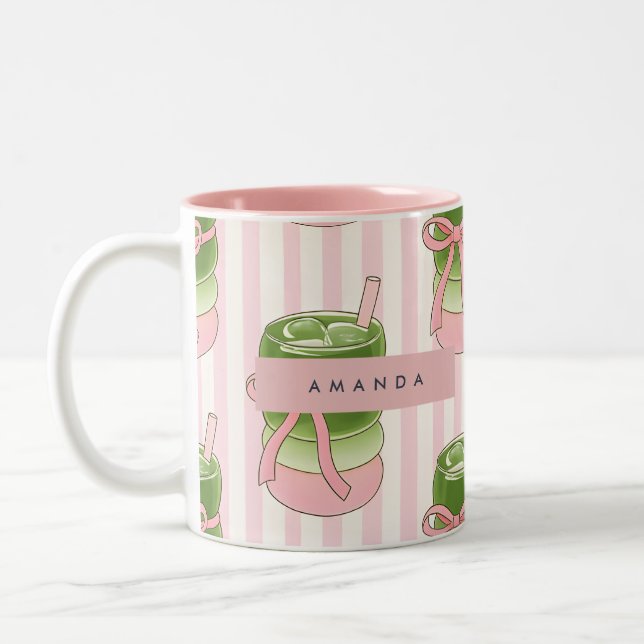 Personalisiertes Pastel Matcha Cups-Muster Zweifarbige Tasse (Links)