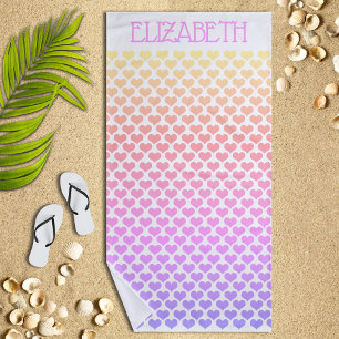 Personalisiertes Pastel Rainbow Hearts Beach Handt Strandtuch