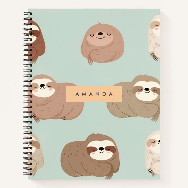 Personalisiertes Pastell-Adorable-Sloth-Muster Notizbuch (Vorderseite)