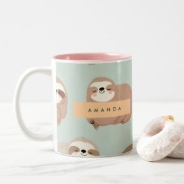 Personalisiertes Pastell-Adorable-Sloth-Muster Zweifarbige Tasse