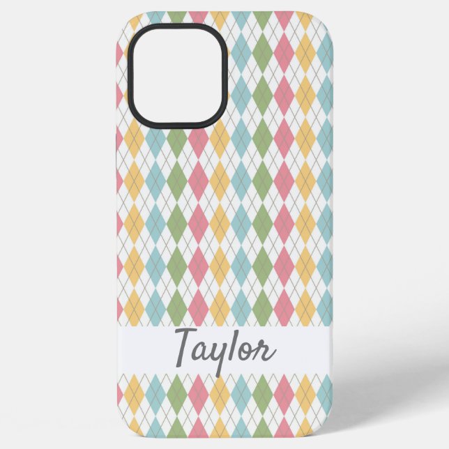 Personalisiertes Pastell-Argyle-Muster iPhone Hülle (Rückseite)