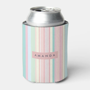 Personalisiertes Pastell Bonbon Streifendesign Dosenkühler