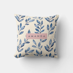 Personalisiertes Pastell Elegantes Blaues Blatt Kissen