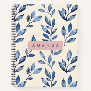 Personalisiertes Pastell Elegantes Blaues Blatt Notizbuch