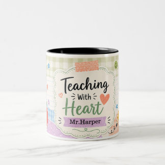 Personalisiertes Pastell-Gingham-Lehren Mit Herz Zweifarbige Tasse