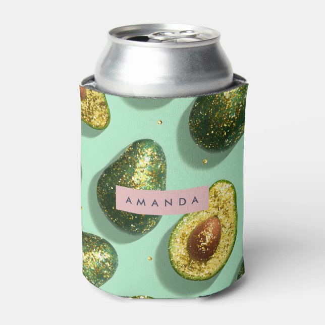 Personalisiertes Pastell-Glitter-Avocado-Design Dosenkühler (Kanne Vorderseite)