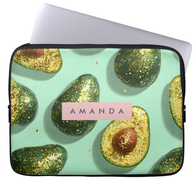 Personalisiertes Pastell-Glitter-Avocado-Design Laptopschutzhülle (Vorderseite)