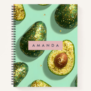 Personalisiertes Pastell Glitter Avocado Design Notizbuch
