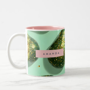 Personalisiertes Pastell-Glitter-Avocado-Design Zweifarbige Tasse