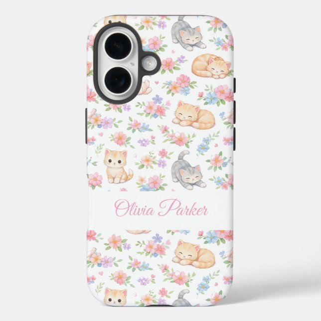Personalisiertes Pastell-Kätzchen und Blumennamen- Case-Mate iPhone Hülle (Rückseite)