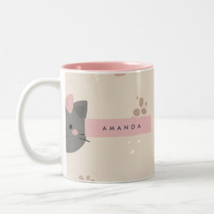 Personalisiertes Pastell Kawaii Katzen-Gesicht-Mus Zweifarbige Tasse