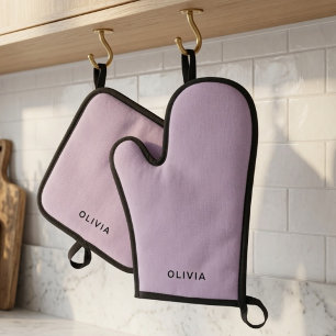 Personalisiertes Pastell-Lavendel  Ofenhandschuh & Topflappen-Set