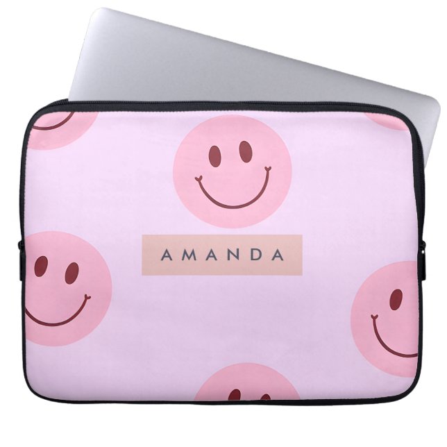 Personalisiertes Pastell-Lavendel und Rosa Smiley  Laptopschutzhülle (Vorderseite)
