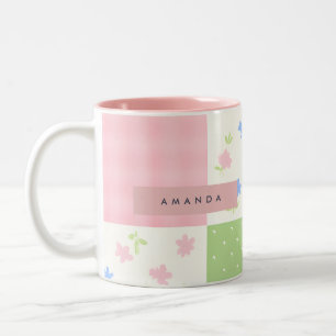 Personalisiertes Pastell-Patchwork-Blumenmuster Zweifarbige Tasse
