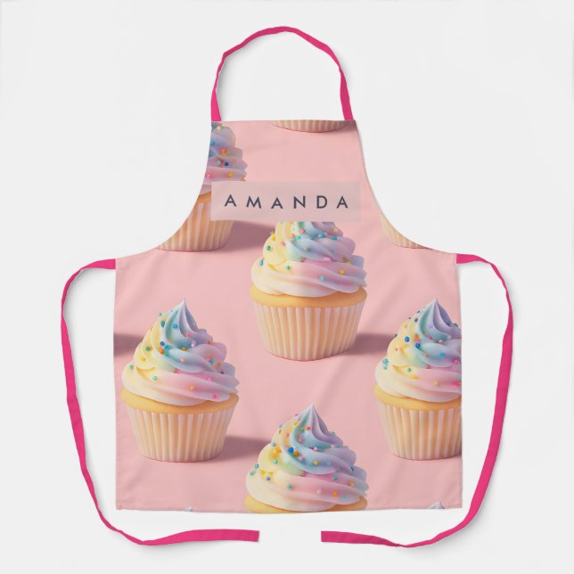 Personalisiertes Pastell-Regenbogen-Cupcake-Muster Schürze (Vorderseite)