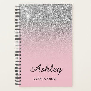 Personalisiertes Pastell-Rosa-Silber-Glitter-Ombre Planer