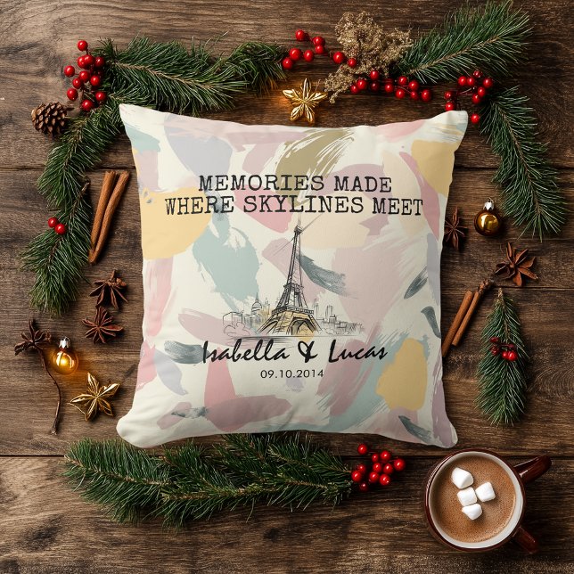 Personalisiertes Pastell-Skyline-Paar-Kissen Kissen (Von Creator hochgeladen)