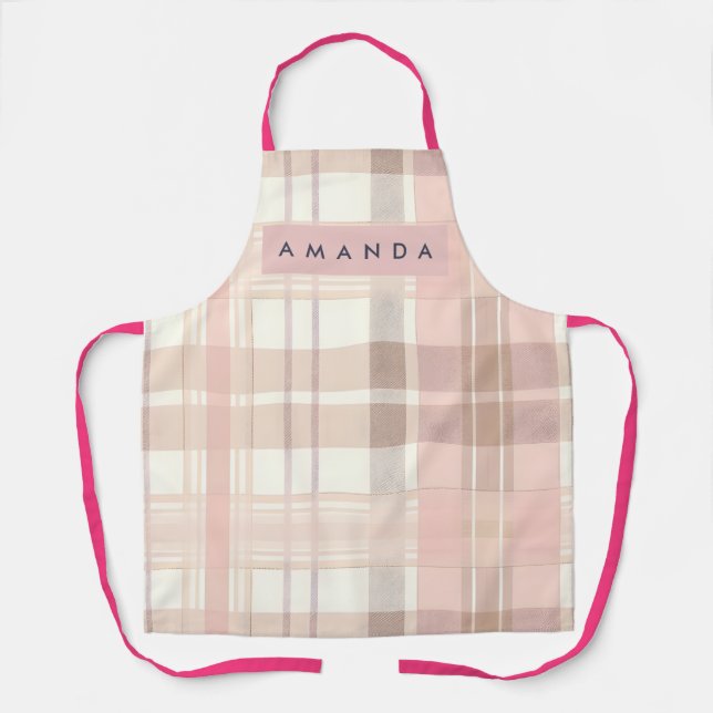 Personalisiertes Pastell-Soft-Rosa-Beige-Karo Schürze (Vorderseite)