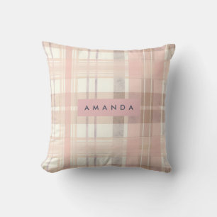 Personalisiertes Pastell-Soft-Rosa-Beige-Karomuste Kissen