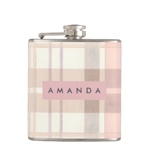 Personalisiertes Pastell-Weich-Rosa-Beige-Kariert Flachmann