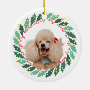 Personalisiertes Pastellblau-Pudel-Foto & Name Keramik Ornament