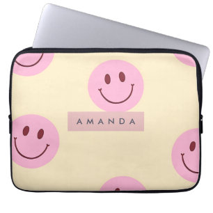 Personalisiertes Pastellgelb & Rosa Smiley Gesicht Laptopschutzhülle